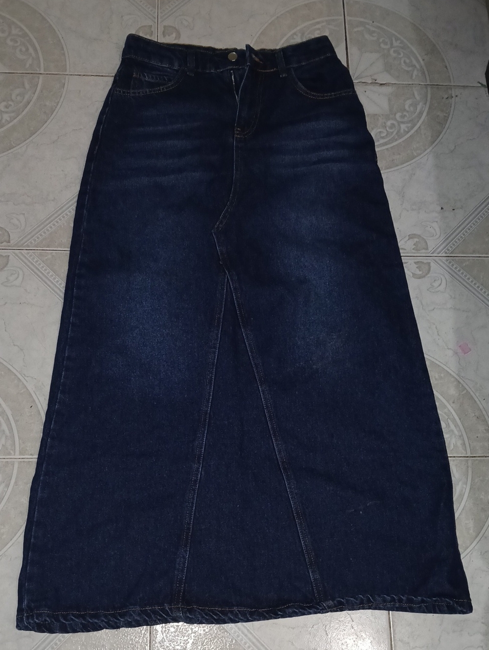 SHEIN Dark Blue Denim Maxi Skirt - Flared Panel Design